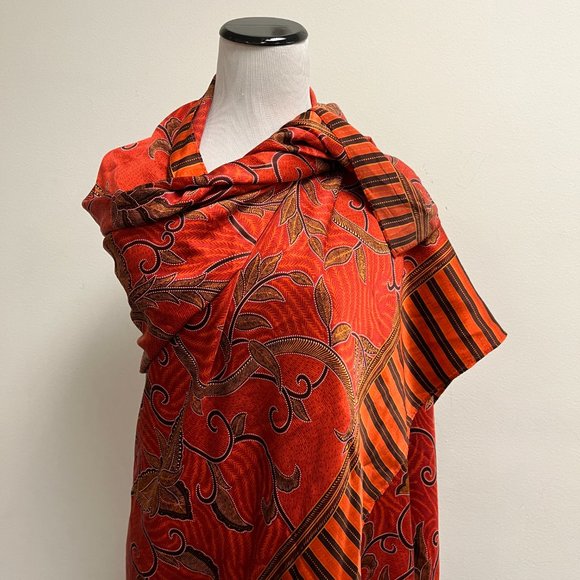 Victoria's Secret silk red gold floral birds oversized silk shawl scarf wrap - Picture 1 of 9